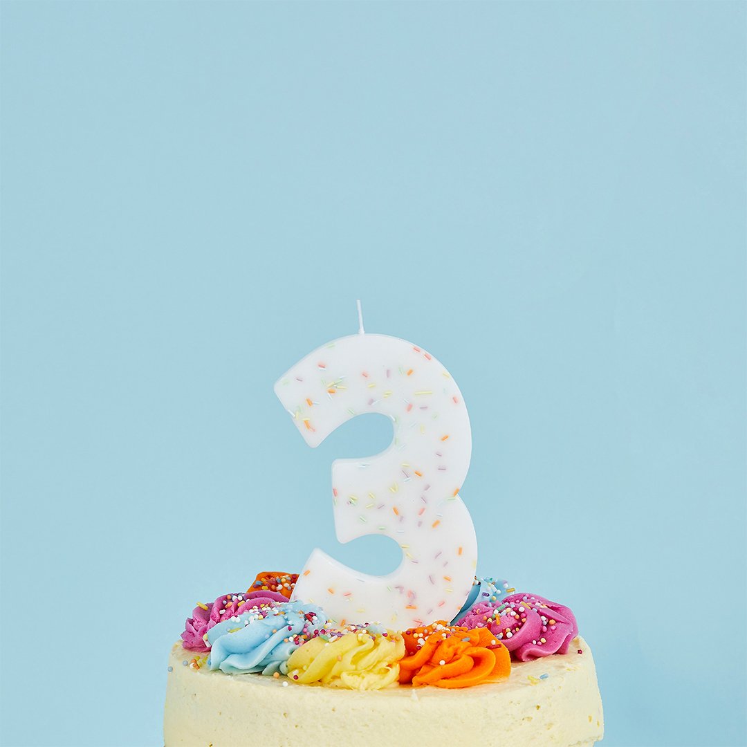 Giant Sprinkle Number '3' Candle