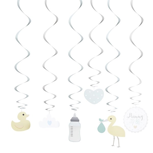 Unisex Swirl Assorted Card Decorations - Pack of 6
